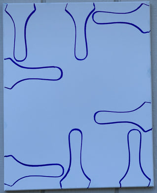 Blue shapes on white canvas